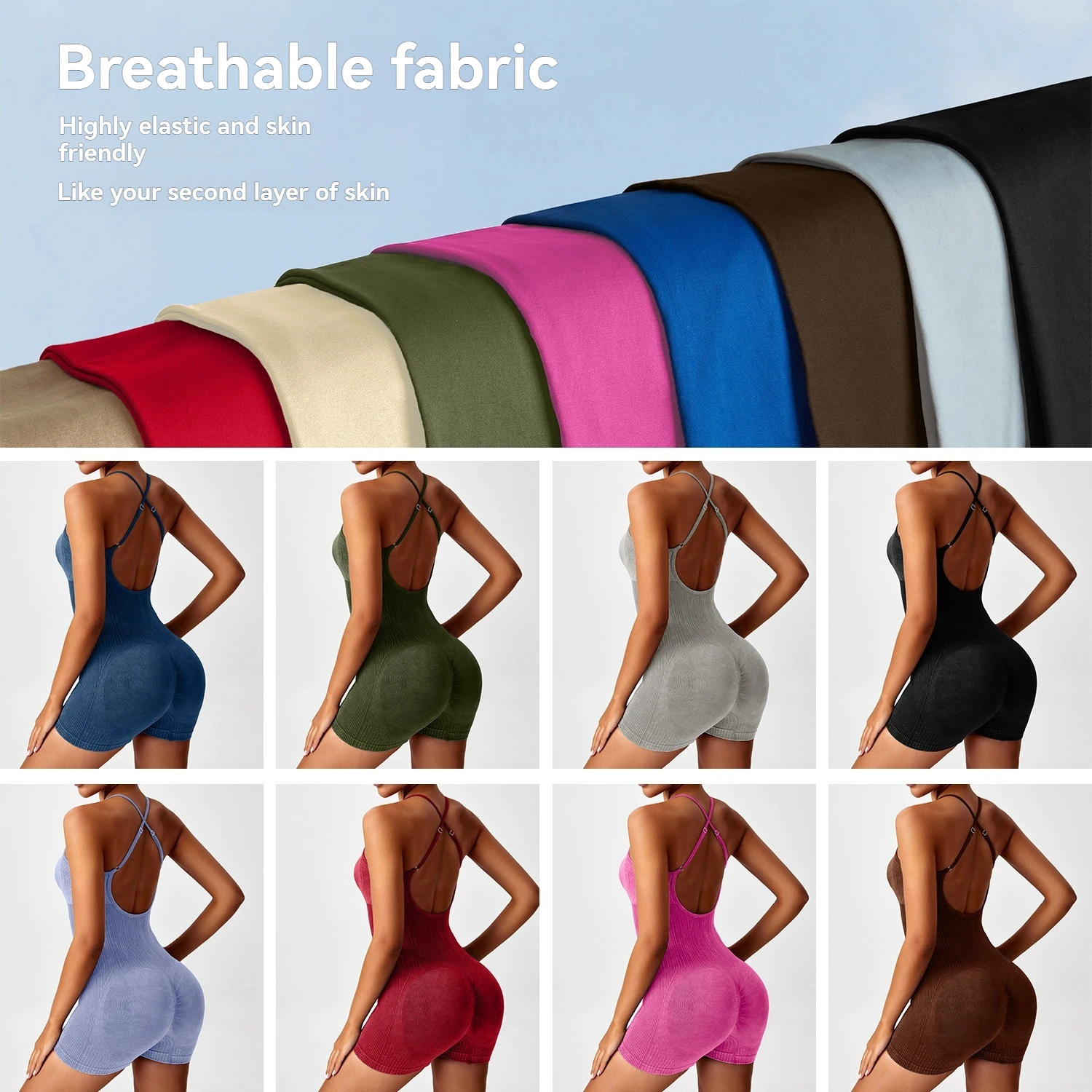 Summer New Seamless Bodysuits for Women Tummy Control Rompers One Piece Sexy Sleeveless Backless Yoga Sets Hip Lifting Jumpsuits image 2
