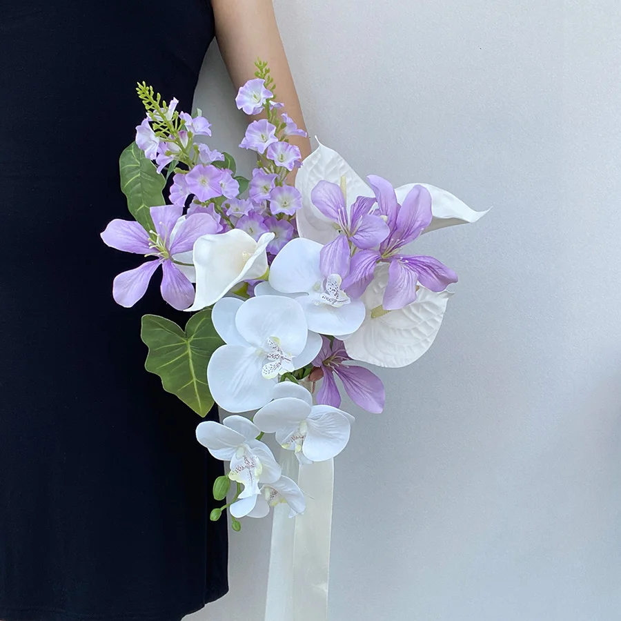 Small fresh Phalaenopsis bride bouquet, simulated flower fake flower certificate wedding dress shooting