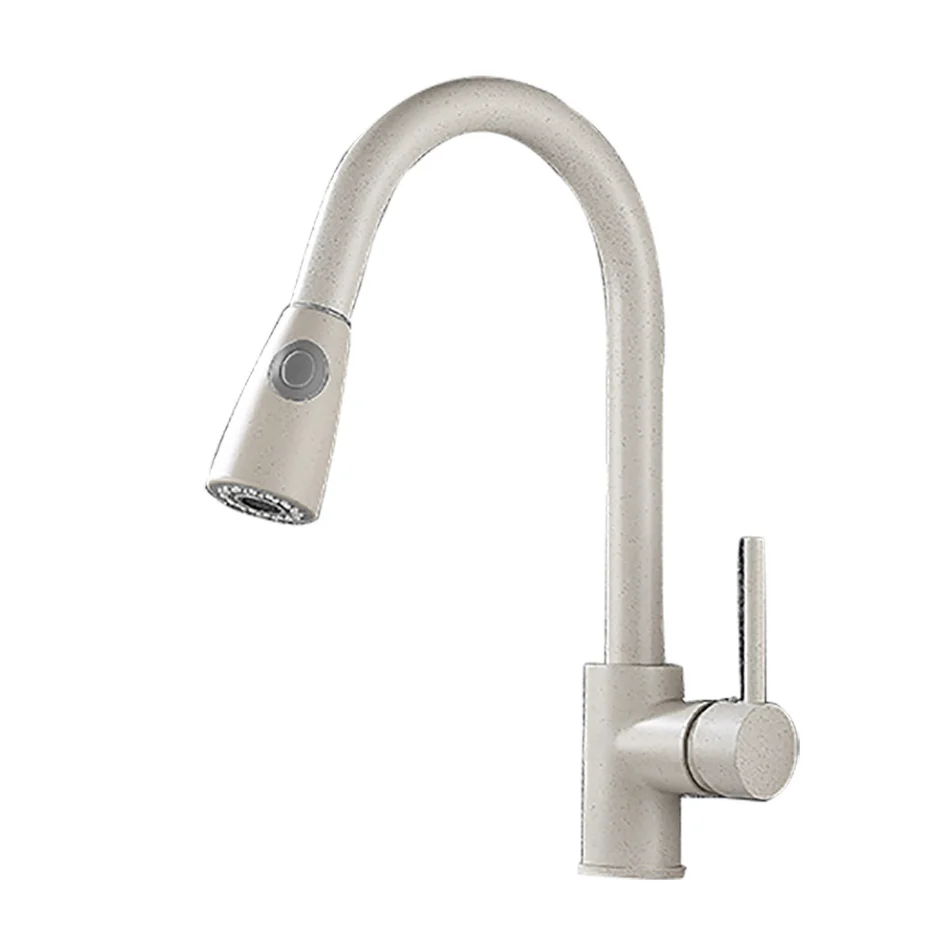 Kitchen Pull-Out Faucet Sink Wash Basin Hot and Cold Rotating Oat Color Faucet 8055A