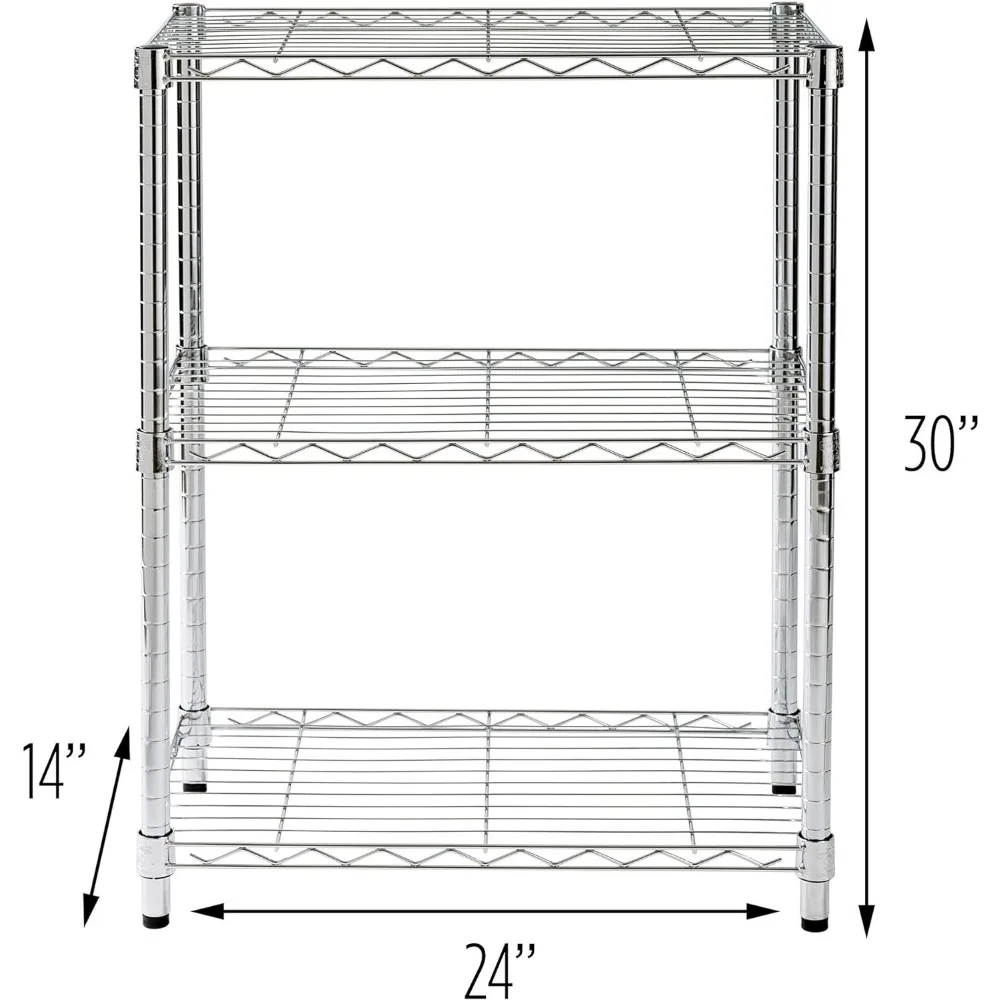 Prateleiras de armazenamento ajustáveis, Honey-Can-Do, Chrome, 250 libras por prateleira, 3-Tier, 24Lx14Wx30H, SHF-01903