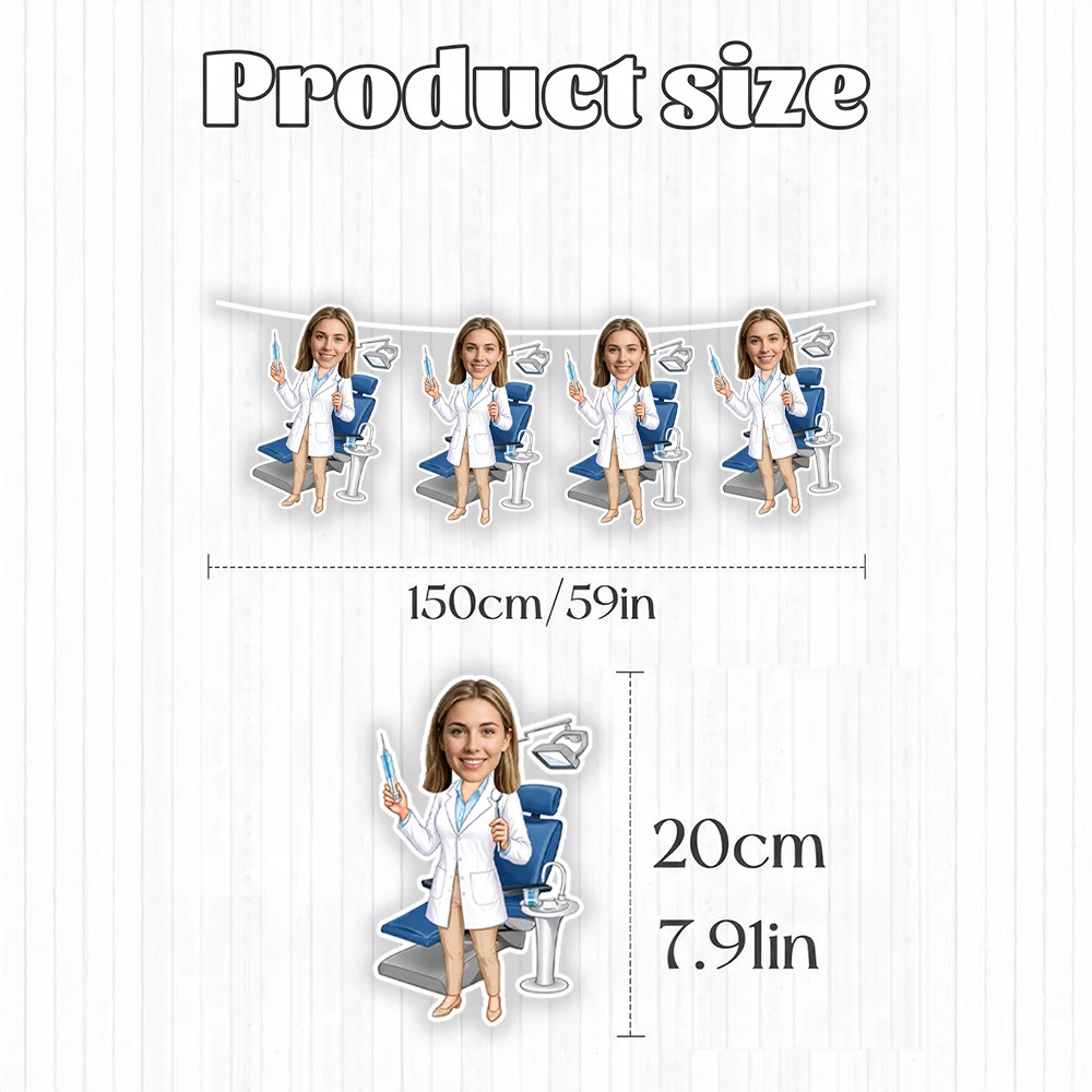 8/16/24PC Custom Photo Dentist Garland,Custom White Coat Doctor Portrait Garland,Dental Graduation Theme Party Hanging Decor
