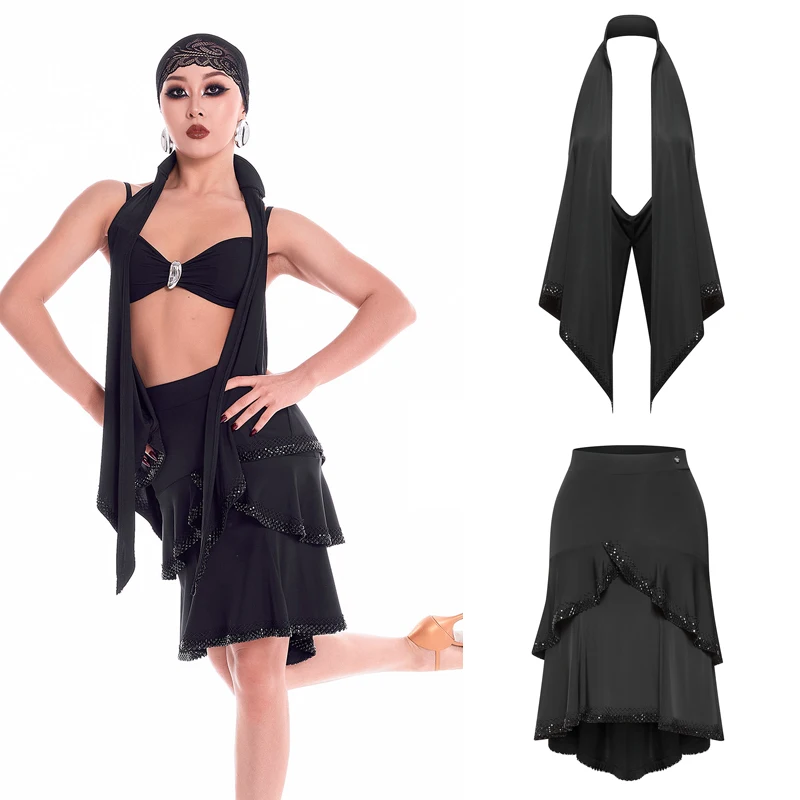 

Adults Chacha Ballroom Dance Clothes Women Sexy Halter Latin Top Samba Skirt Female Latin Dance Clothing Stage Suit SL15665