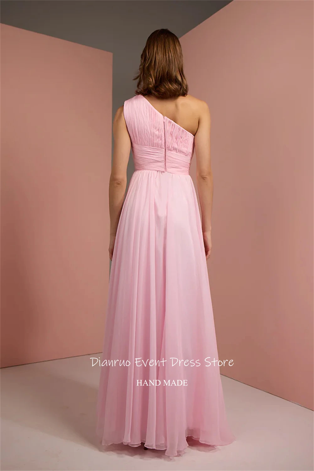 فساتين سهرة Dianruo رشيقة على شكل حرف A مكشكشة أنيقة من الشيفون رداء حفلات بكتف واحد فيستدوس دي فييستا أنيقة مخصصة