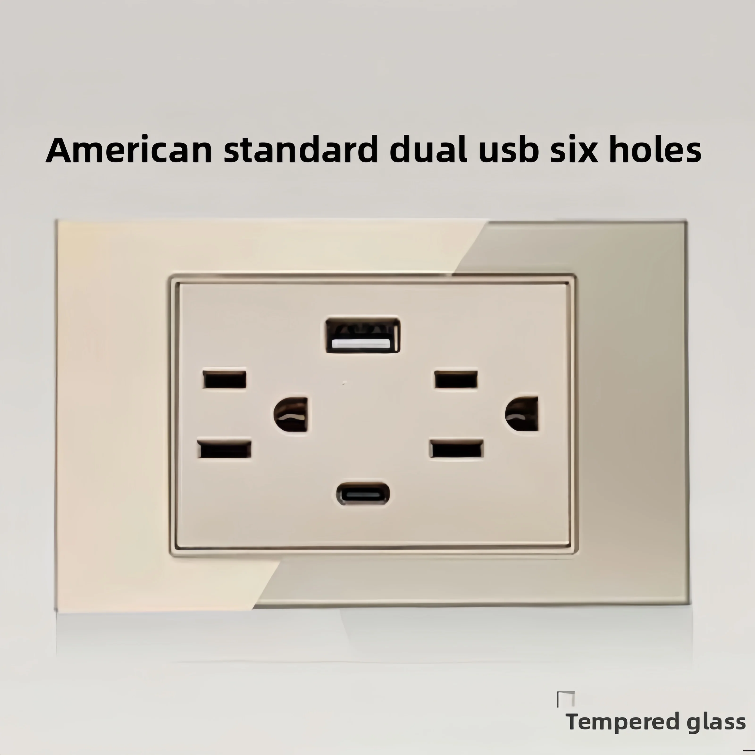 

Настенная розетка американского стандарта, панель из закаленного стекла с золотом, USB + Type-C, 8 отверстий, 15a, бытовая зарядная розетка, AC110-250 В