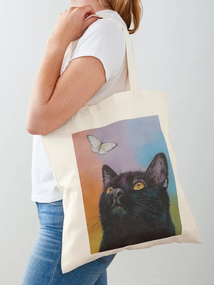 

Black Cat Butterfly Tote Bag Lady bags shopper bag women canvas tote bag screen Handbags women