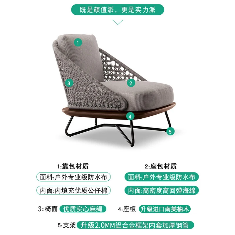 Outdoor sofa leisure balcony rattan sofa combination villa outdoor courtyard waterproof sunscreen rattan chair sofa furniture