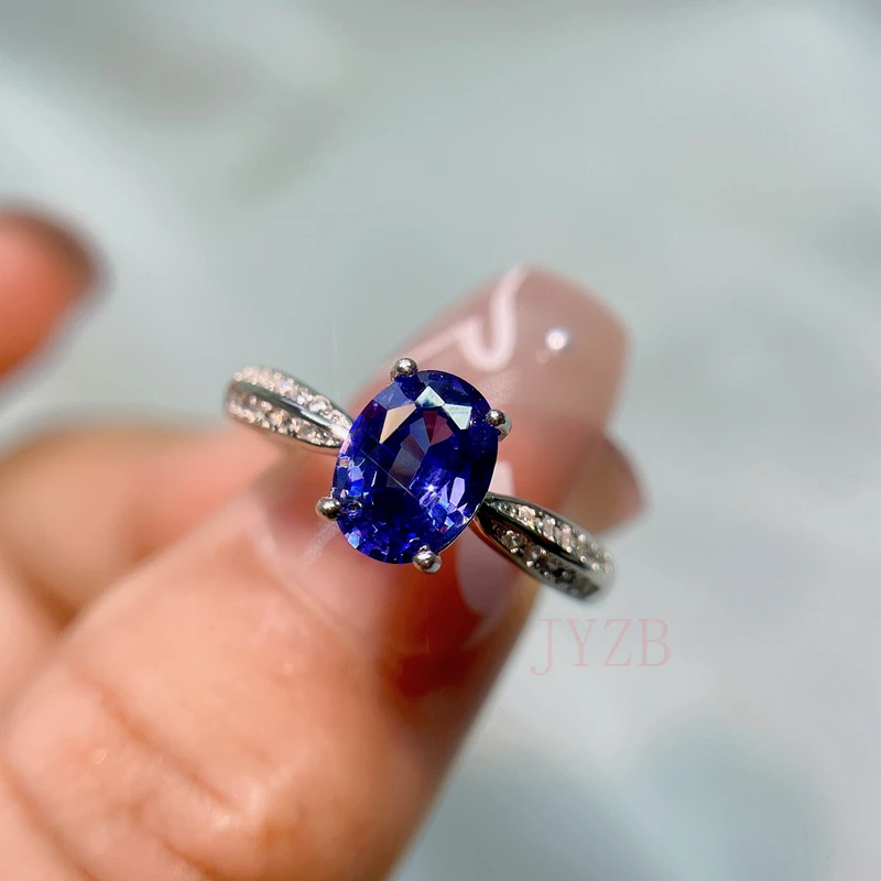 High-end natural Tanzanite ring for women INS niche fashionable gemstone ring light luxury sterling silver opening adjustable