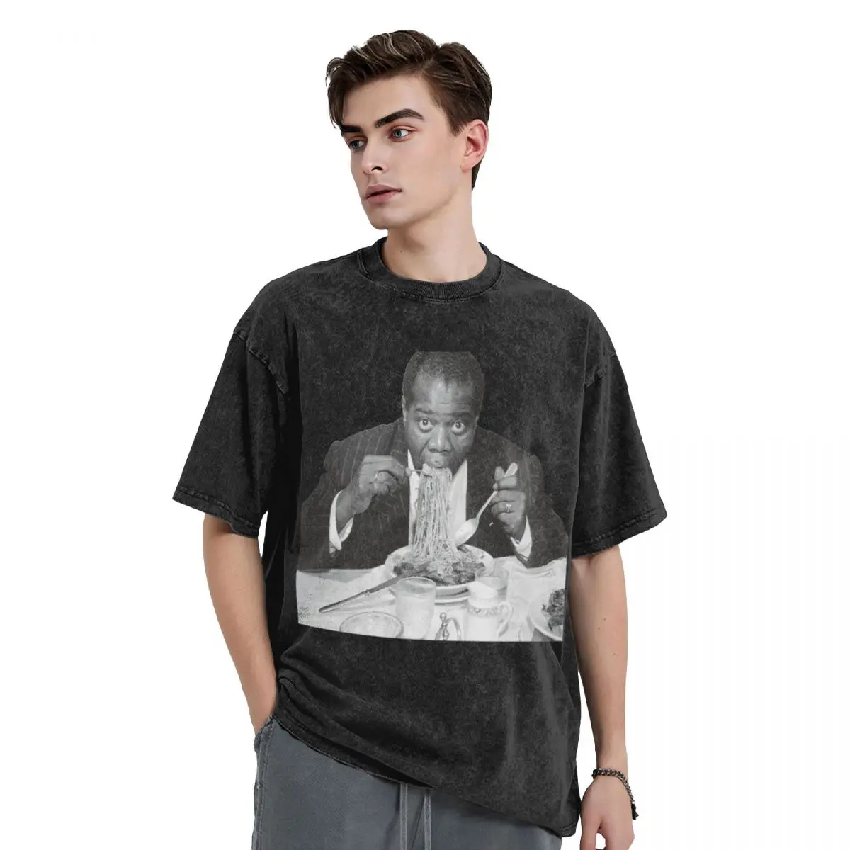 

Louis Armstrong Eating Spaghetti T-Shirt graphic tee shirt summer top funny t shirts men