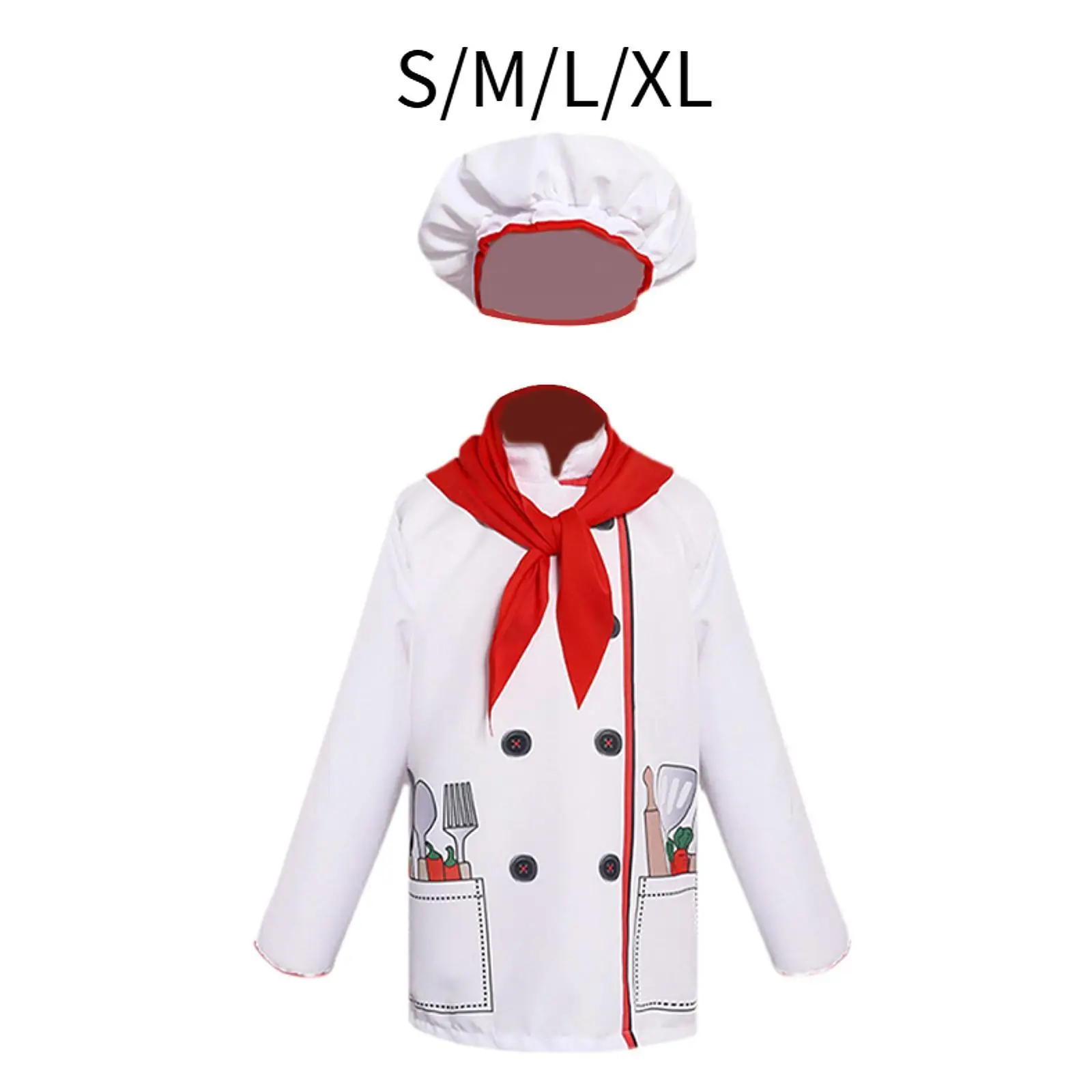 Disfraz de chef para niños, ropa, uniforme para hornear suave con bufanda roja, cocina para niños