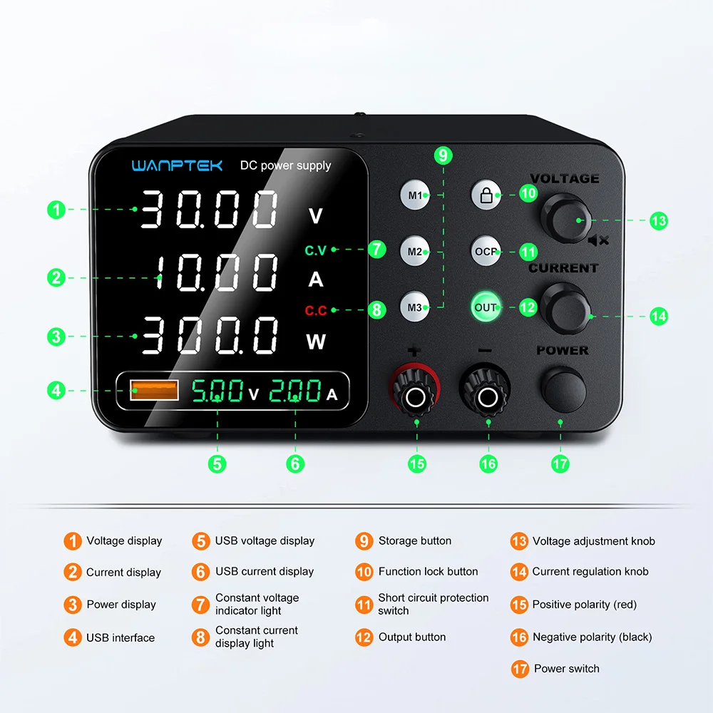 TPS-C3010 تيار مستمر امدادات الطاقة 0-30 فولت 0-10A قابل للتعديل التبديل منظم USB شحن عرض دفتر صيانة الهاتف المحمول