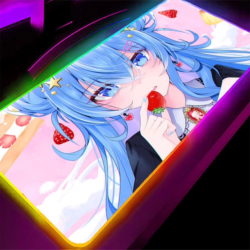 Alfombrilla de ratón LED RGB h-hololive Hoshimachi Suisei HD, alfombrilla para juegos de Anime, alfombrilla antideslizante para teclado, accesorios para PC, alfombrilla de ratón de goma para escritorio