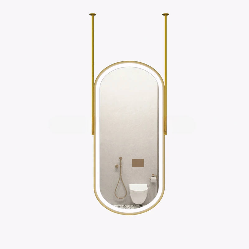 Oval Led Bathroom Mirror Hang Aesthetic Bright Golden Smart Bathroom Mirror Lighting Espelhos Com Luzes Bath Accessories CC50BM