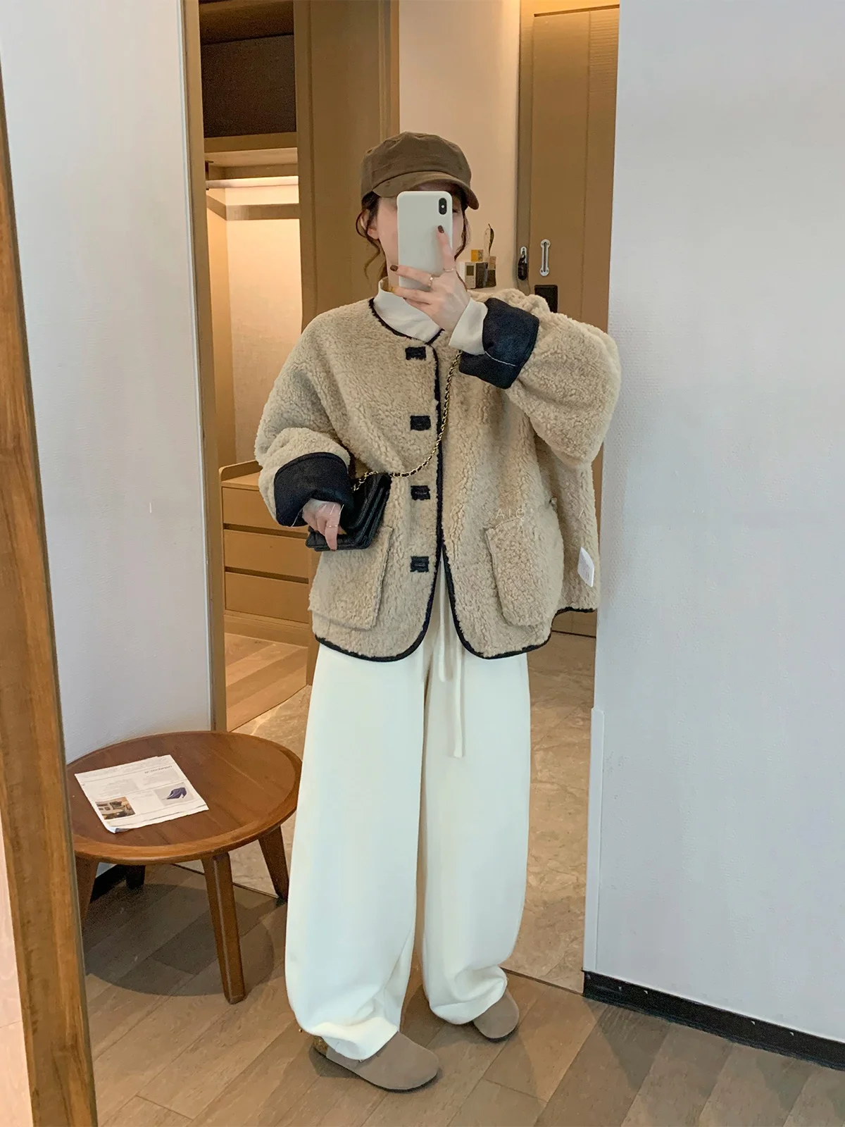 Jaqueta Casual Feminina Love Devil Fi em Couro Sintético com Forro de Pelo, Estilo Solto, para Outono/Inverno