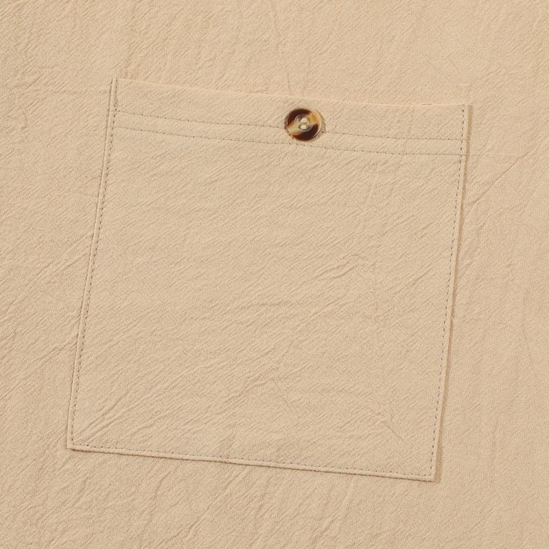 2026 Frühling Herbst Herren Baumwoll-Leinen Langarm-Stehkragenhemd mit Brusttasche, locker sitzend, einfarbig, für Freizeit, Strand, Alltag und Büro – Detail 7