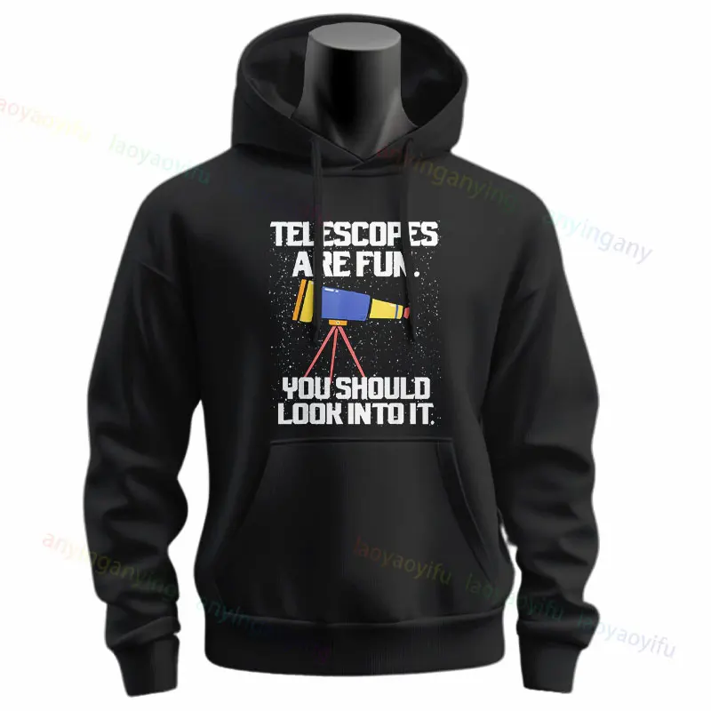 Unisex Funny Astronomy Evolution Graphic Sweatshirts with Telescope Print Long Sleeve Casual Humor Style Pullover Hoodie