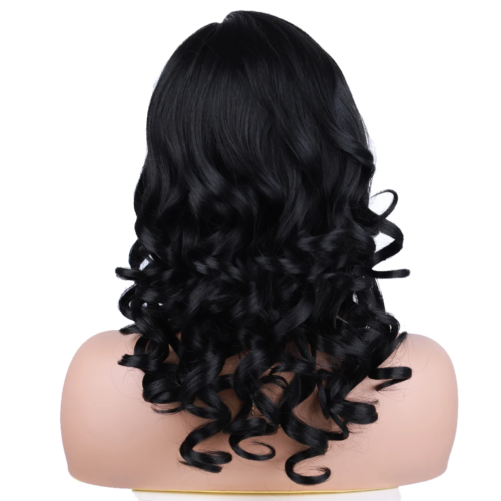 Bouncy Curly Synthetic Wig for Black Women Black Curly Synthetic Hair Side Part Daily Wigs Synthetic Curly Wigs Rubber Scalp Wig