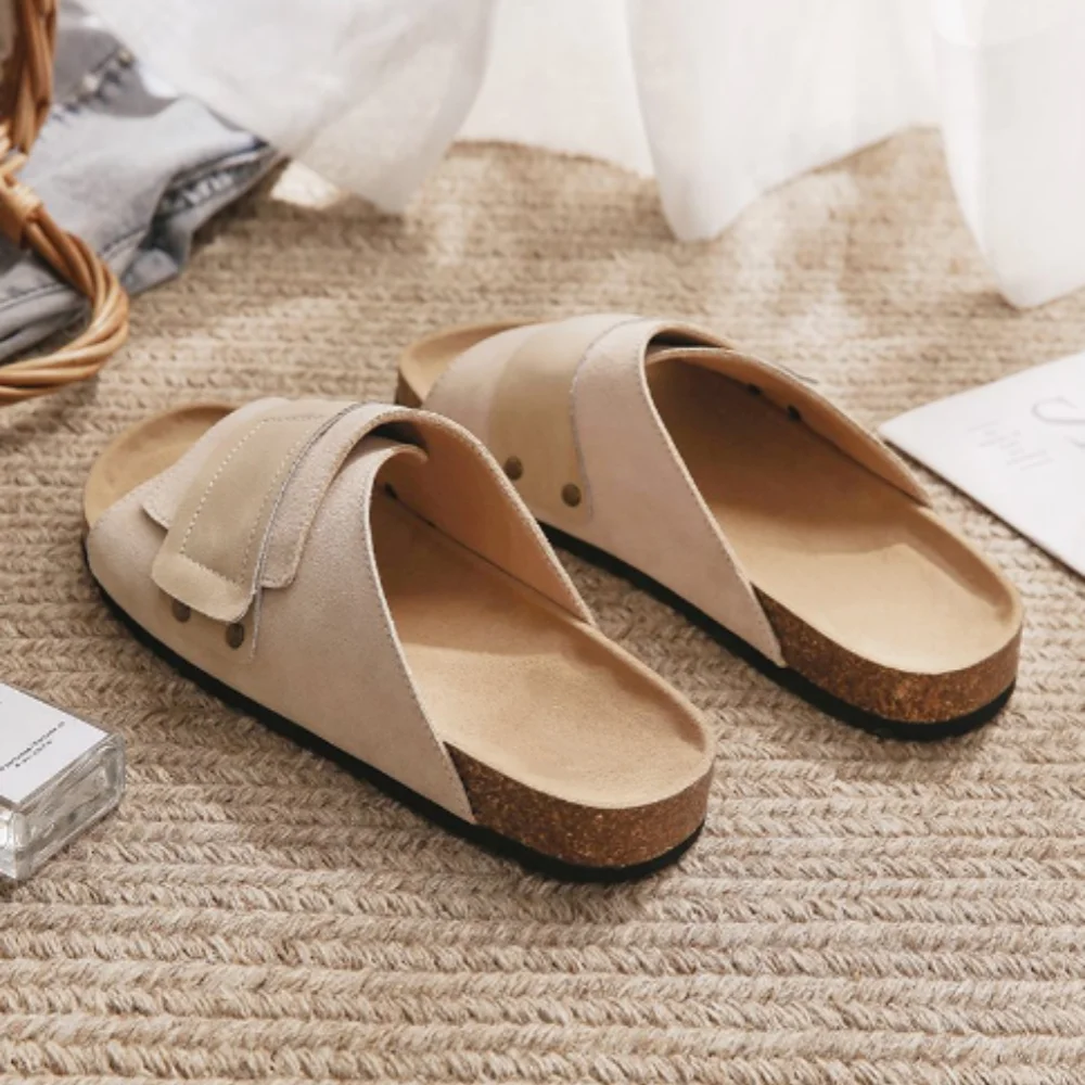 Zwięzły design solidne pantofle damskie 2024 lato nowy trend Design pantofel damski moda okrągłe Toe famale Slip-on Zapato Mujer