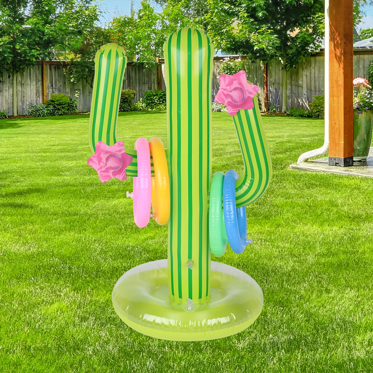 Juego de lanzamiento de anillos de Cactus inflables, lanzamiento de anillos flotantes con 4 piezas de anillos inflables para piscina hawaiana de verano y playa, 1 ud.