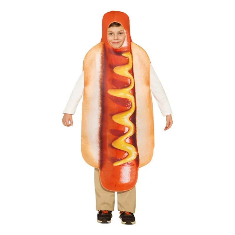 Umorden Unisex Food Sausage Hot Dog Costume for Child Kids Boys Girls Sponge Suit Purim Halloween Party Fancy Dress Cosplay