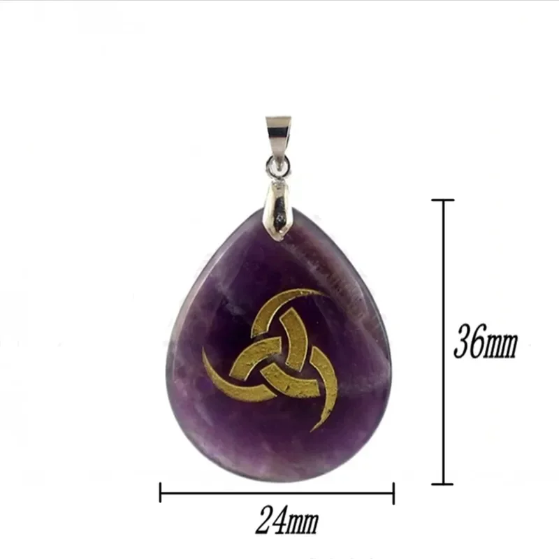 1 Piece Natural Chakra Lapis Amethyst Tiger Eye Stone Engraved Crystal Reiki Healing Odin's Horn Cyclone Logo Teardrop Pendant