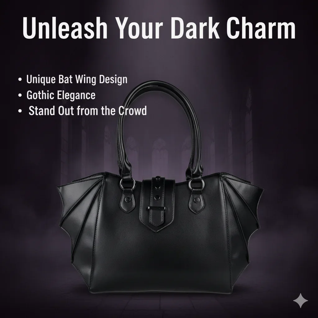 Bat Wing Gothic Tote Bag Black Vintage Faux Leather Large Capacity Shoulder Handbag For Women Daily Commute Halloween Party