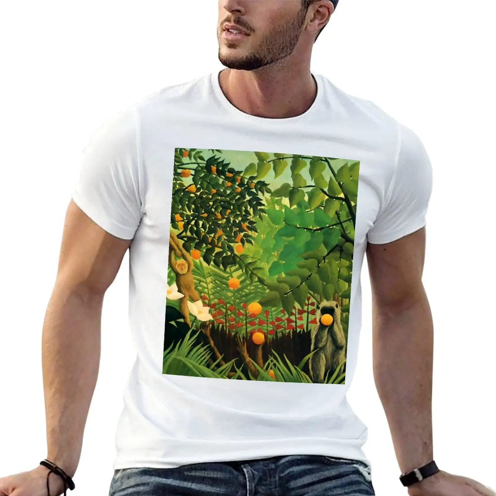 Camiseta Henri Rousseau Exotic Landscape, 1910, camiseta para hombre, camiseta de algodón para hombre, camiseta de algodón pesado para hombre, camiseta de diseñador