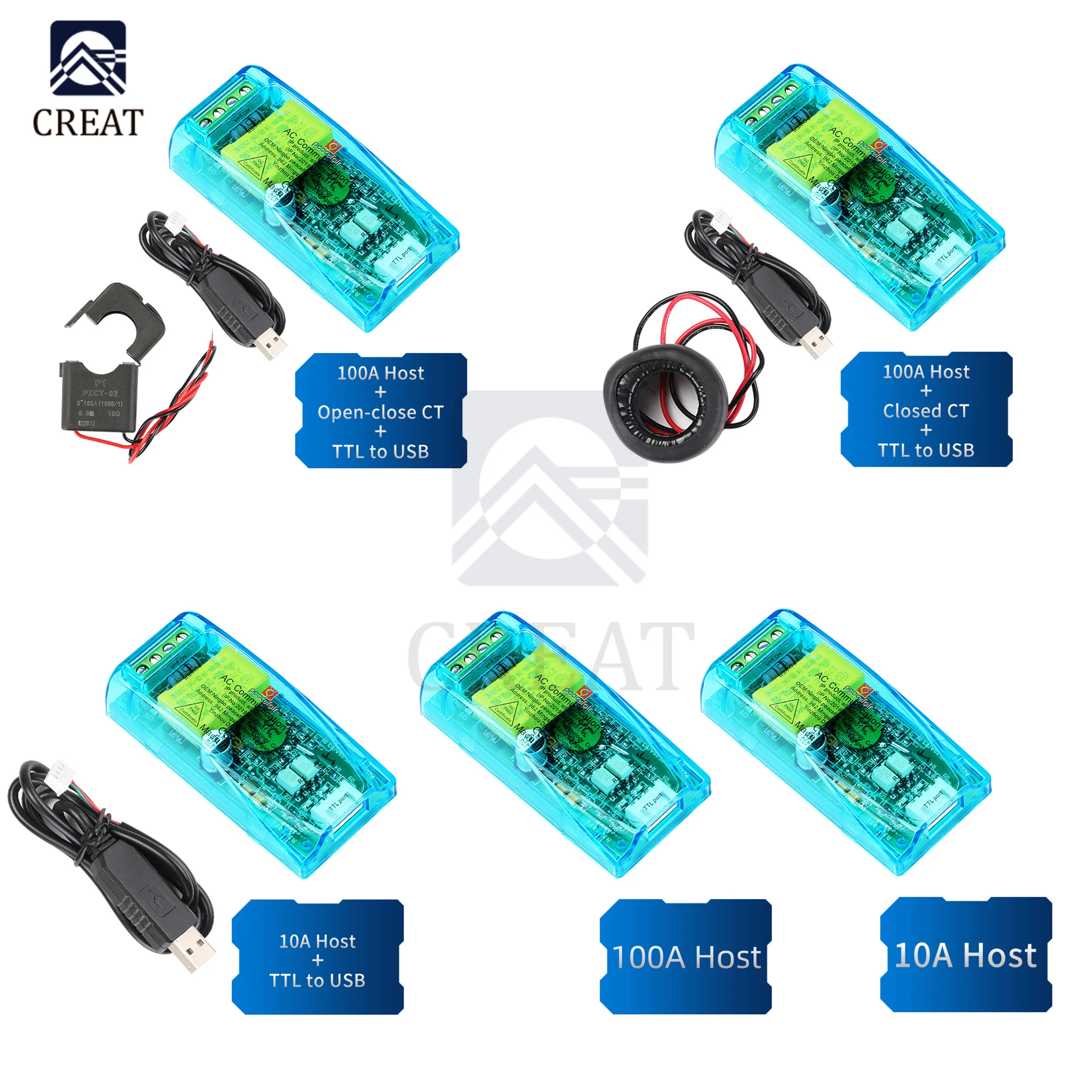 100A 10A PZEM-004T Digitale Multifunktions Meter Watt Power Volt Amp Current Test Modul Kommunikation Box CT + TLL zu USB kabel
