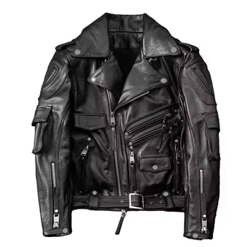 Mauroicardi Spring Autumn Cool Hard Black Pu Leather Motorcycle Biker Jacket Men Belt Zipper Luxury Designer Fashion Clothes 5