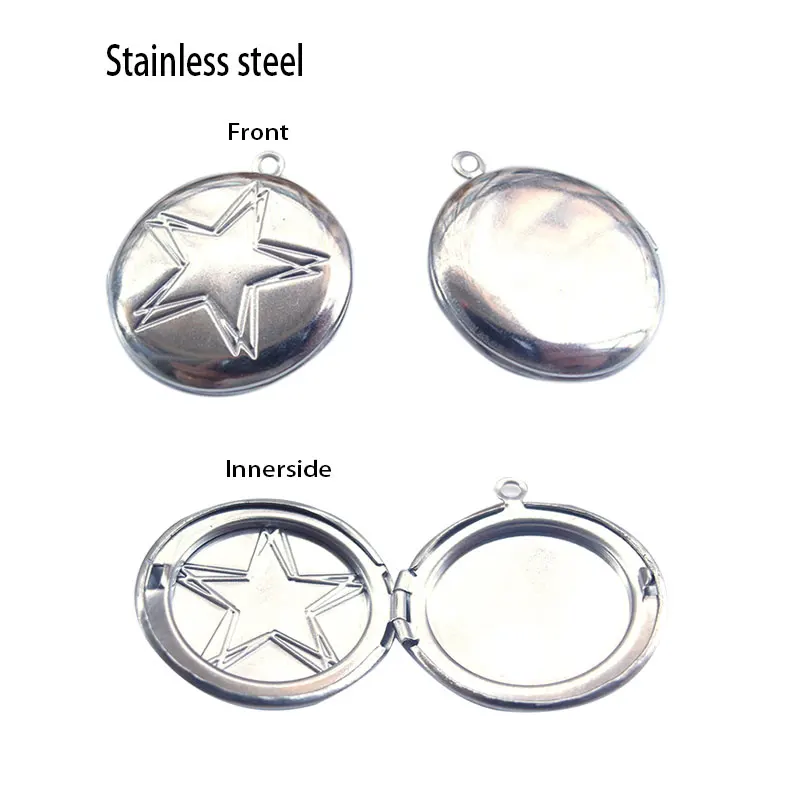 New 20pc/lot DIY 30mm Round Photo Frame Stainless Steel Engraved Star Charms Locket Pendant Jewelry Making Family Memories Gift