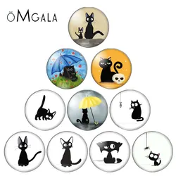 Cartoon Lovely Black Cats Funny Animal 10pcs mixed 12mm/16mm/18mm/25mm Round photo glass cabochon demo flat back Making findings