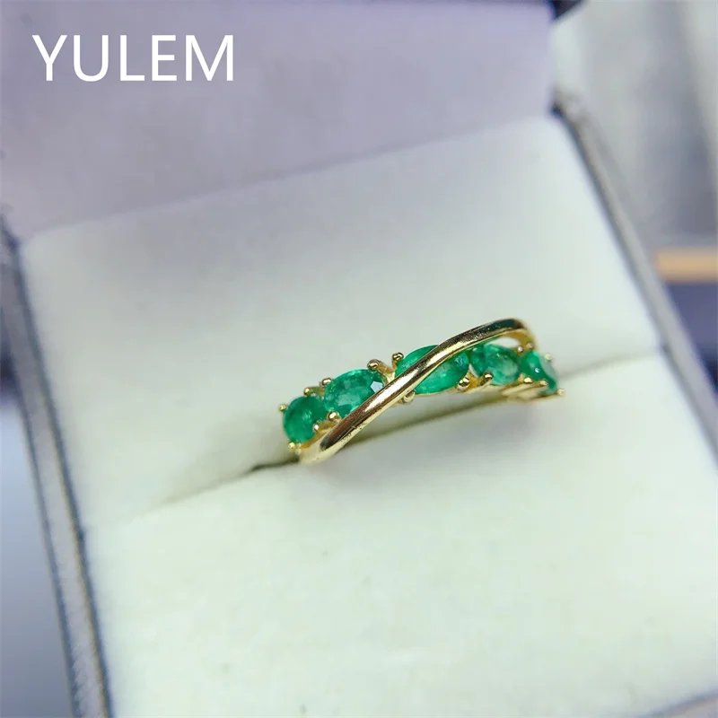 

925 Sterling Silver Real Natural Original Emerald 3x5mm with Certificate Adjustable Size Ring for Women