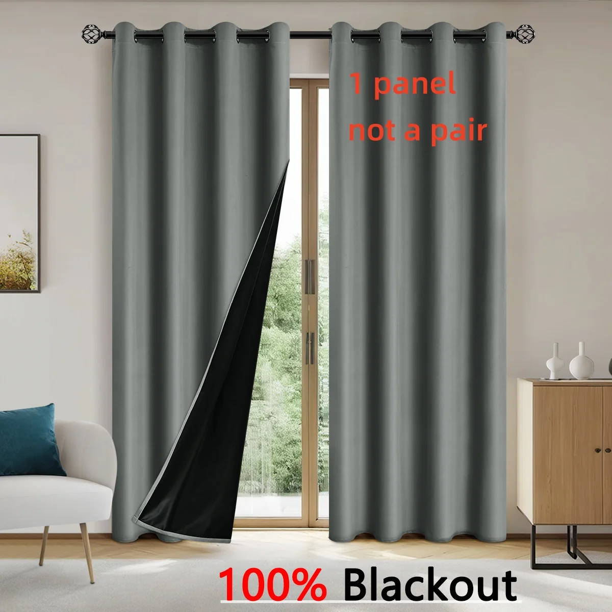 1panel Solid 100% Blackout Curtains with Grommets, Total Privacy Drapes for Bedroom, Beautiful Curtains for Living Room