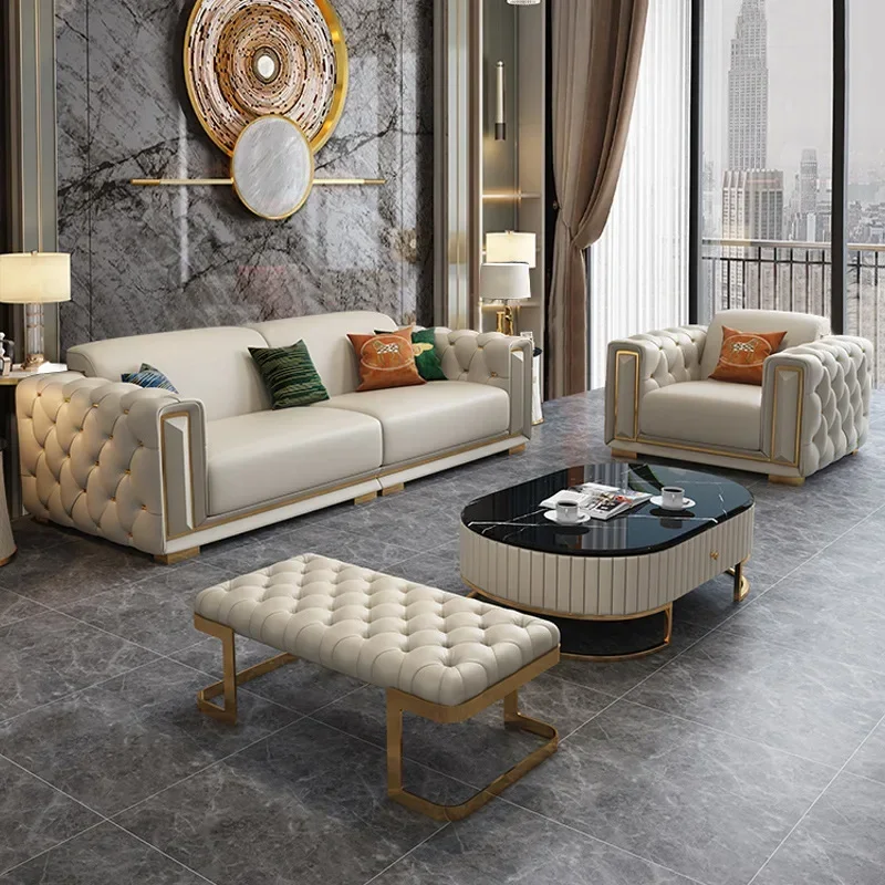 # Hot Luxury Design Sectional 1 2 3 Seater Leather Tufted Sofa Set Modern U Shape Living Room Furniture