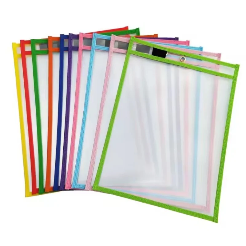 10PCS Dry Erase Pockets Reusable Wipe Clean Pockets Set Learning Resources Assorted Colors Sheet Protectors