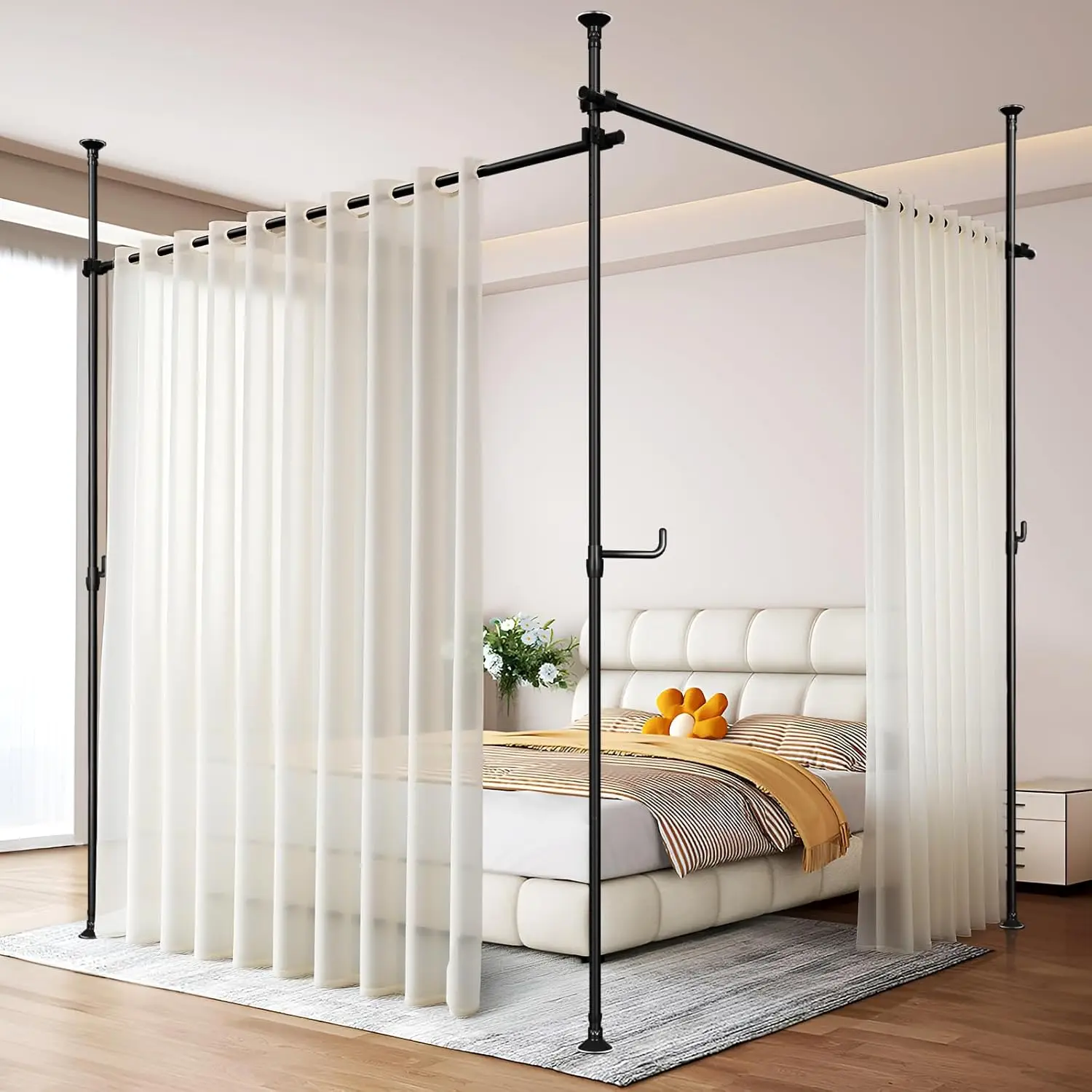 

Регулируемая напольная перегородка-штанга для комнаты - без сверления, высота 4-10 футов, ширина 28-161 дюйм, черная