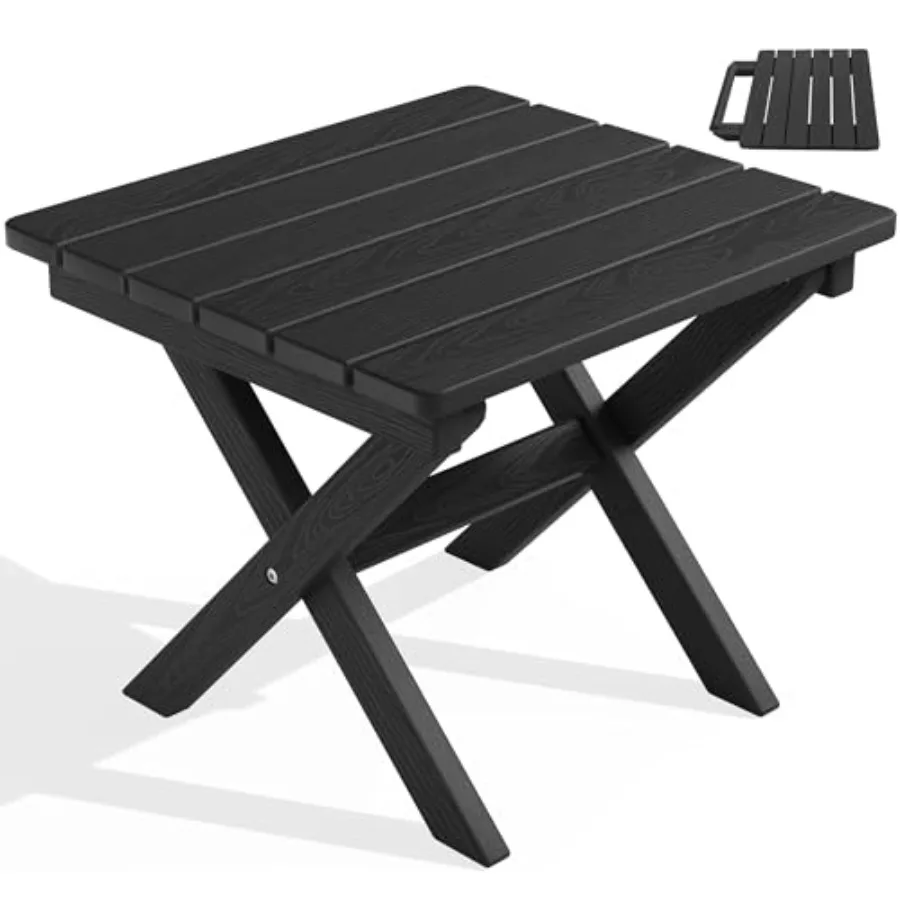 

SERWALL Складной уличный приставной столик HDPE Adirondack Приставной столик Портативный уличный торцевой столик Черный