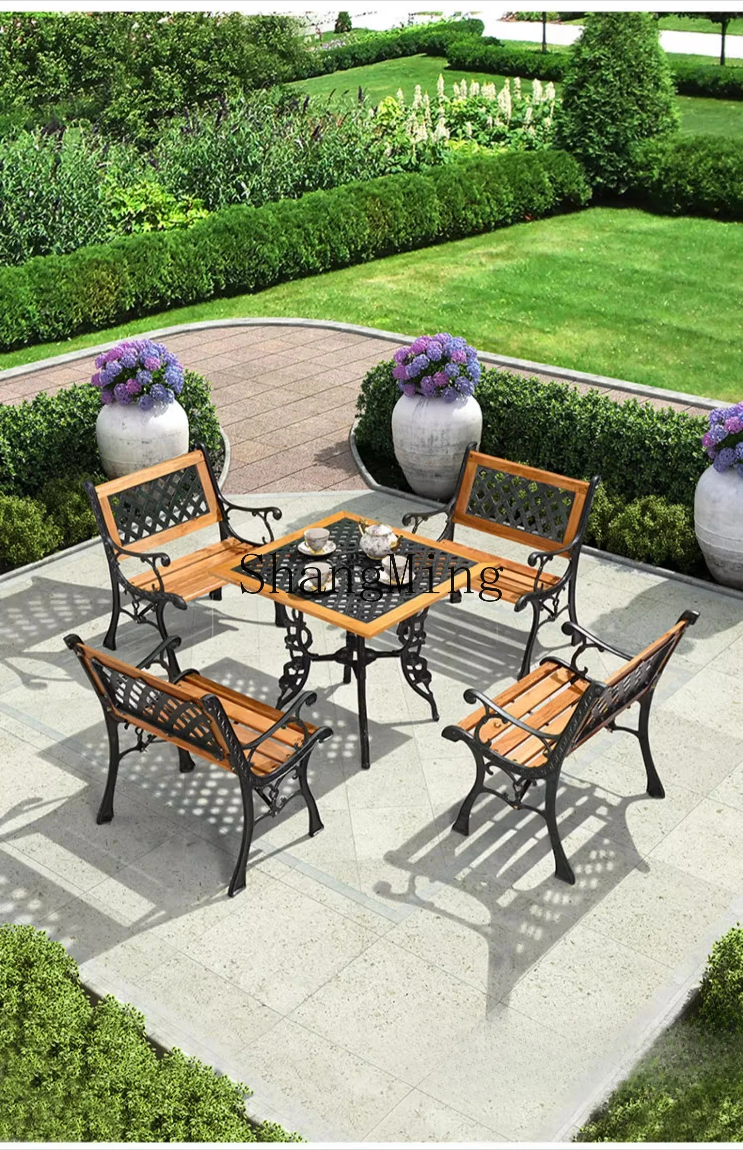 

CL chair courtyard solid wood table and chair combination balcony preservative wood backrest park seat