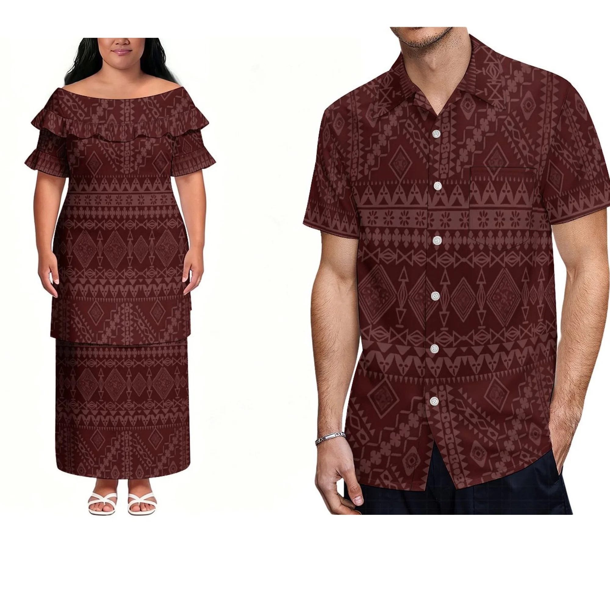 Fiji  Puletasi Women'S Wear Polynesian Women'S Short-Sleeved Dress In Polynesian Samoa Island Style Men'S Beach Shirt