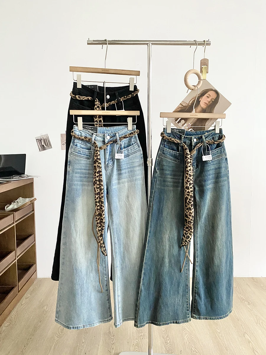 

Spring 2026 High Waist Wide Leg Jeans Women's Slim Fit Retro Washed Color Versatile Loose Jeans Ladies Fashion