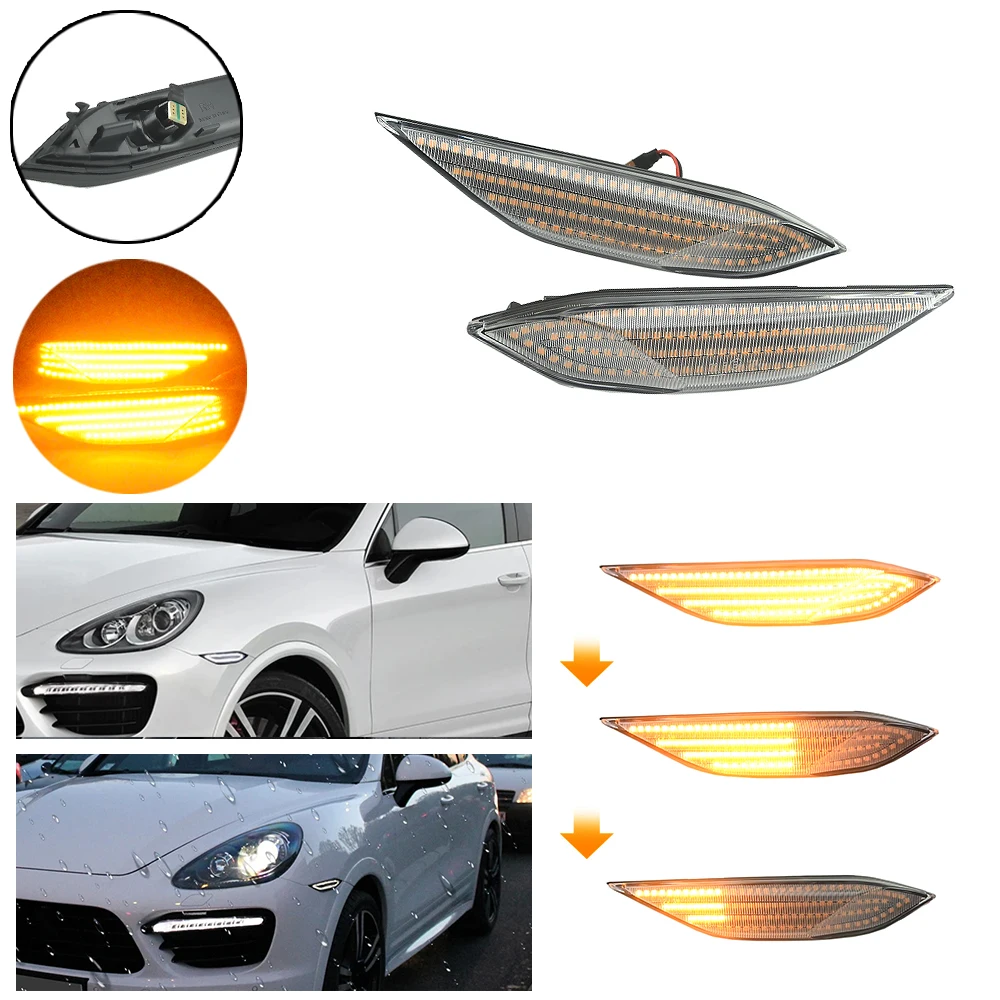 95863107100 For Porsche Cayenne 958 （92A） 2010-2014 Amber Full LED 2pcs Dynamic Light  Bumper Side Marker Turn Signal Light