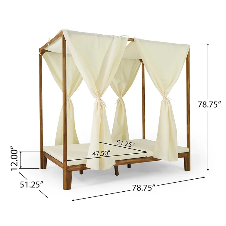 Custom 10x10 Ft. 3x3 M Modern Garden 2 Seater Gazebo Adjustable Acacia Wood Daybed Outdoor Furniture Sunbed With Curtains