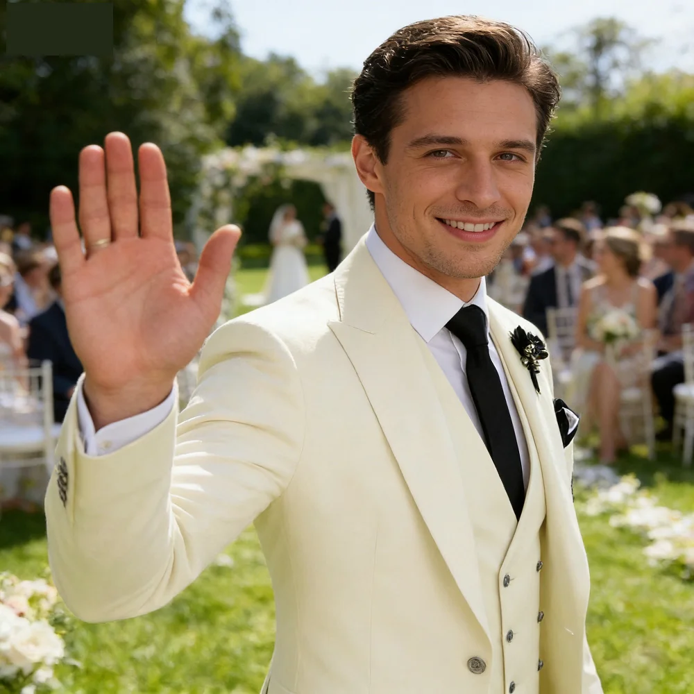 

Мужской свадебный костюм-тройка Slim Fit с пикообразными лацканами: пиджак, жилет и брюки для торжественных мероприятий и свадебных торжеств