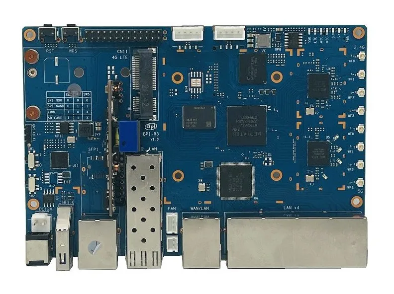 Плата Banana Pi BPI R3 BPI-R3 с MediaTek MT7986 (Filogic 830), поддержка Wi-Fi 6/6E, 2,5GbE SFP