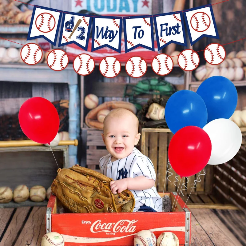 Baseball Half Birthday Party Decoration Half Way To First banner Happy 6 months 1/2 birthday party decoration
