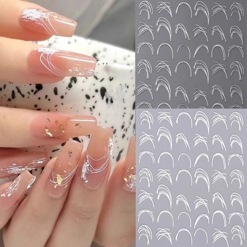 1 Set Flat Simple French Line Nail Stickers Irregular French Self Adhesive DIY Manicure Nail Art Decor Ornaments
