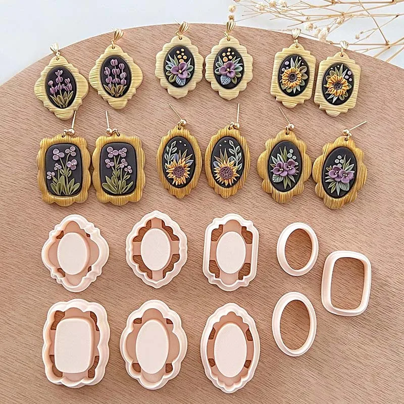 

Retro Frame Polymer Clay Cutters Set Geometry Embossed Clay Cutting Molds for Jewelry Making DIY Earring Cutters Hand Tools