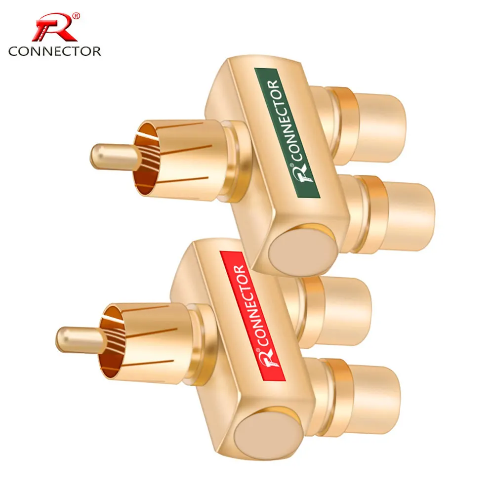 1Pair RCAxMale Plug to 2xRCA Female Socket Connectors, Excellent Gold Plated RCA HIFI Audio Terminals