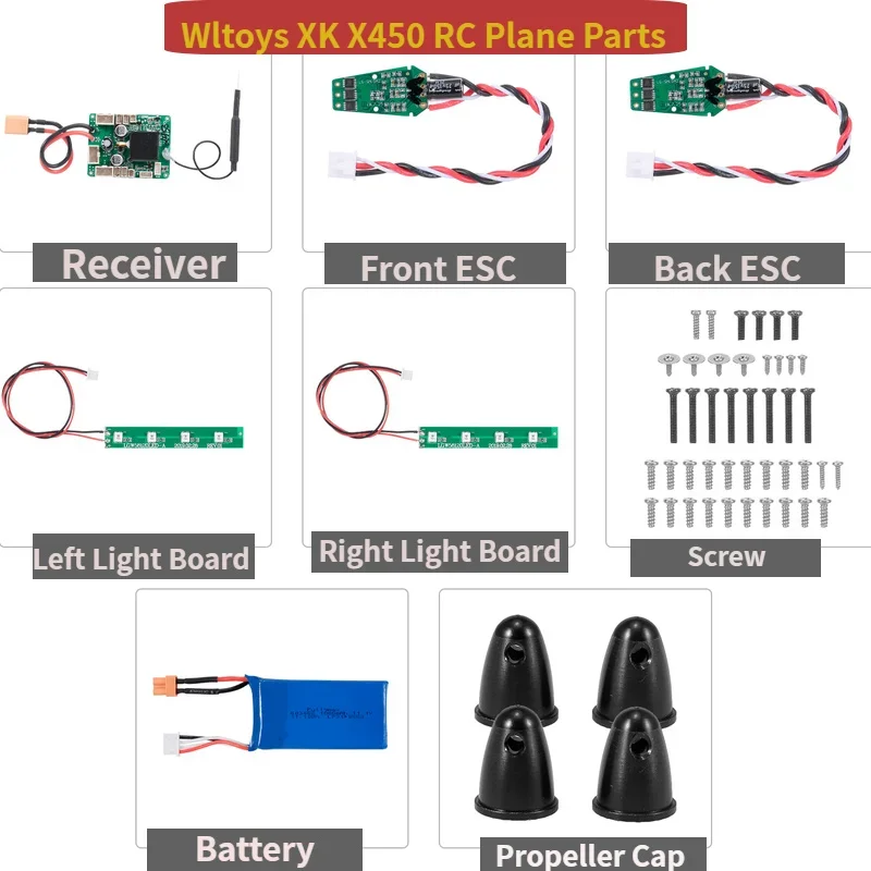 WLtoys XK X450 RC Airplane Parts Accessories Wing Battery Cover Case Motor Engine  Servo ESC LED Blade Prop Screws Base Receiver