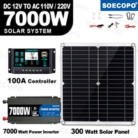 SOECOPO 7000W Home RV Camping Solar Power System 12V to 110V 220V AC 100A Controller 300W Panel Inverter CE/RoHS Certified