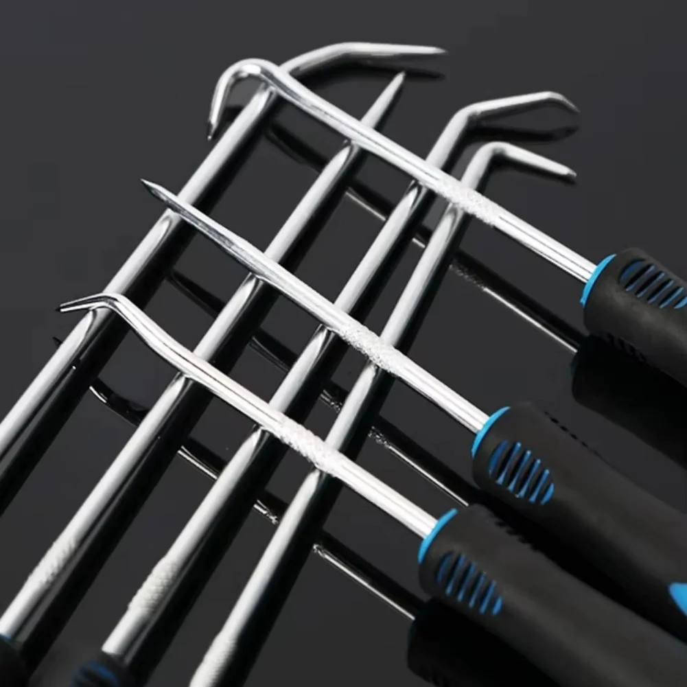 Oil Seal Removal Hook Set with 4 Pieces Including Curved Angled Straight Hooks for Mechanical Prying and Fastener Removal